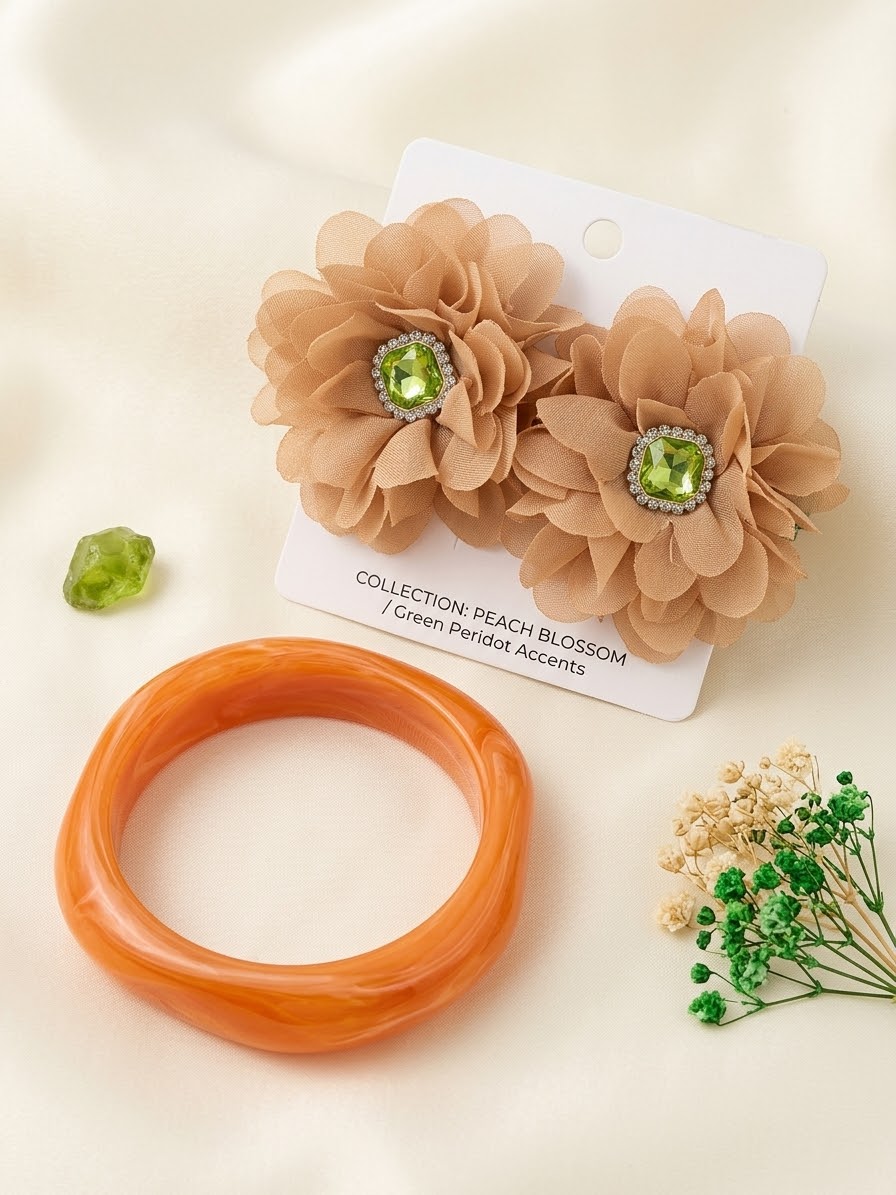 Floral earring with acrylic bangle
