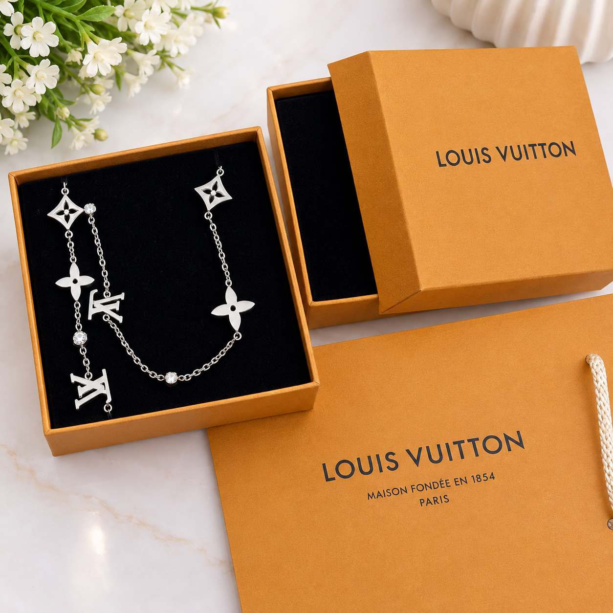 Louis Vuitton Monogram Flower LV Necklace & Bracelet Set