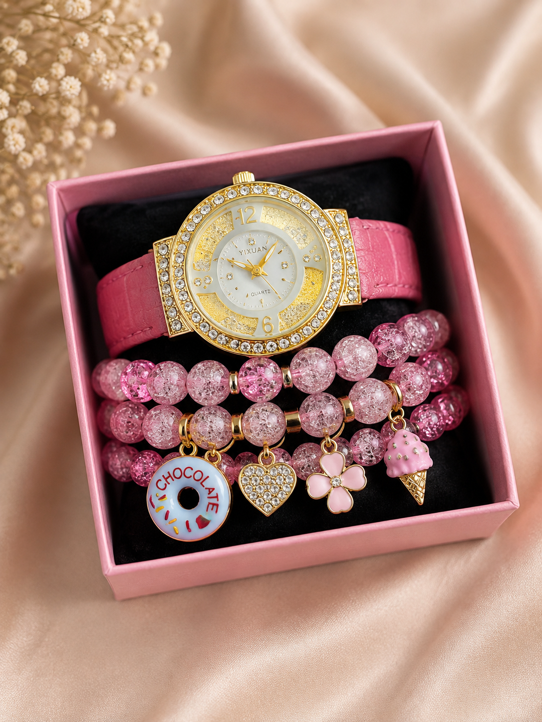 Leather Watch with Charms